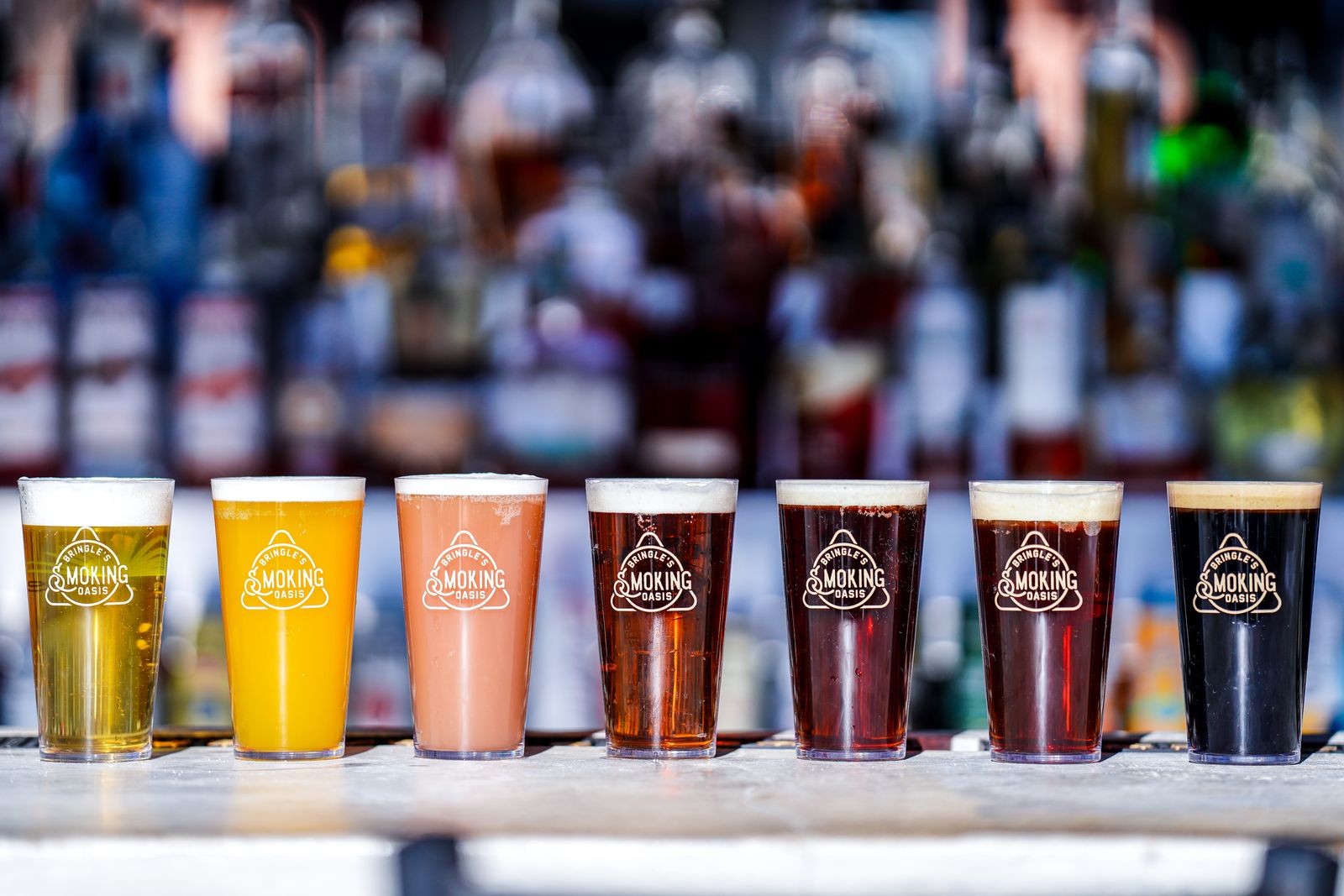 Row of local draft beers on tap