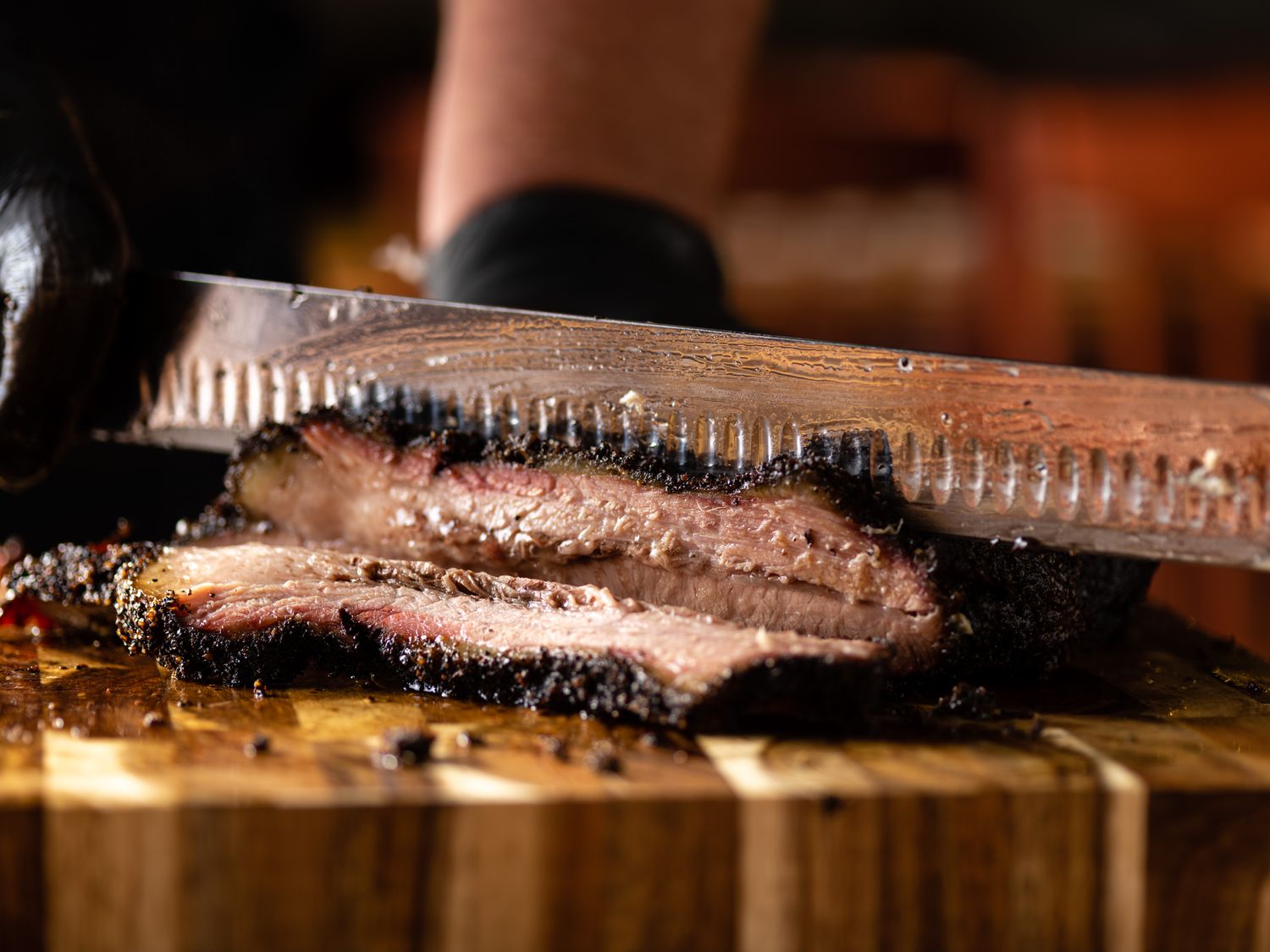 Sliced smoked beef brisket