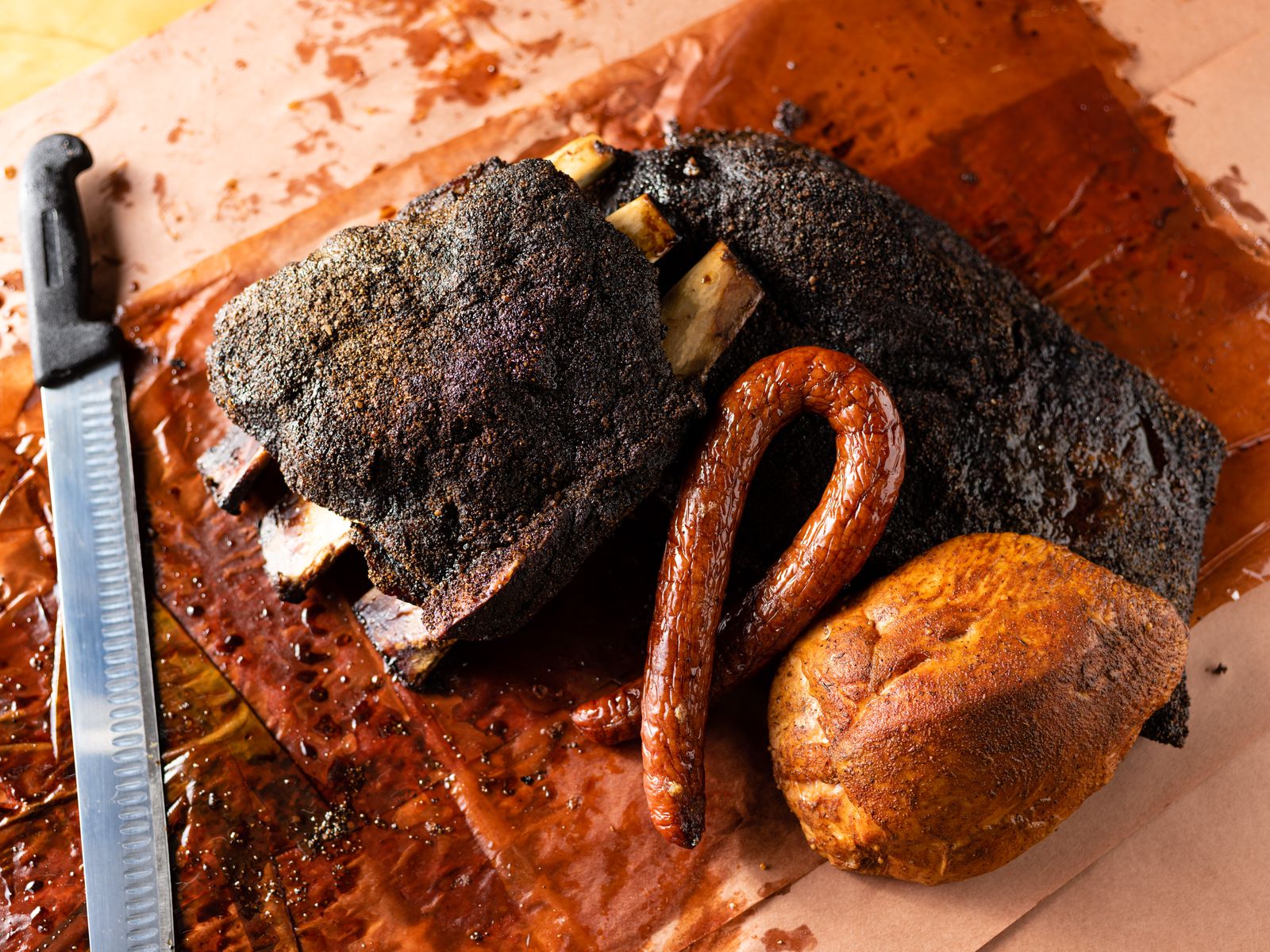 Beef ribs, turkey and sausage